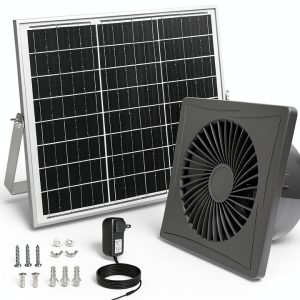 Solar Exhaust Fan, 25W Solar Panel + 8" Ventilation Vent Fan, with Power Adapter, Anti-backflow Valve, High Speed Solar Powered Exhaust Fan with Bracket for Shed, Chicken Coop, Greenhouse, Dog House-0