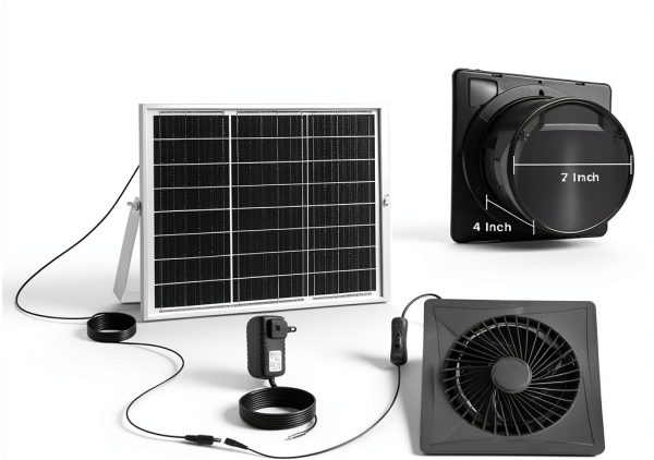 Solar Exhaust Fan, 25W Solar Panel + 8" Ventilation Vent Fan, with Power Adapter, Anti-backflow Valve, High Speed Solar Powered Exhaust Fan with Bracket for Shed, Chicken Coop, Greenhouse, Dog House-6